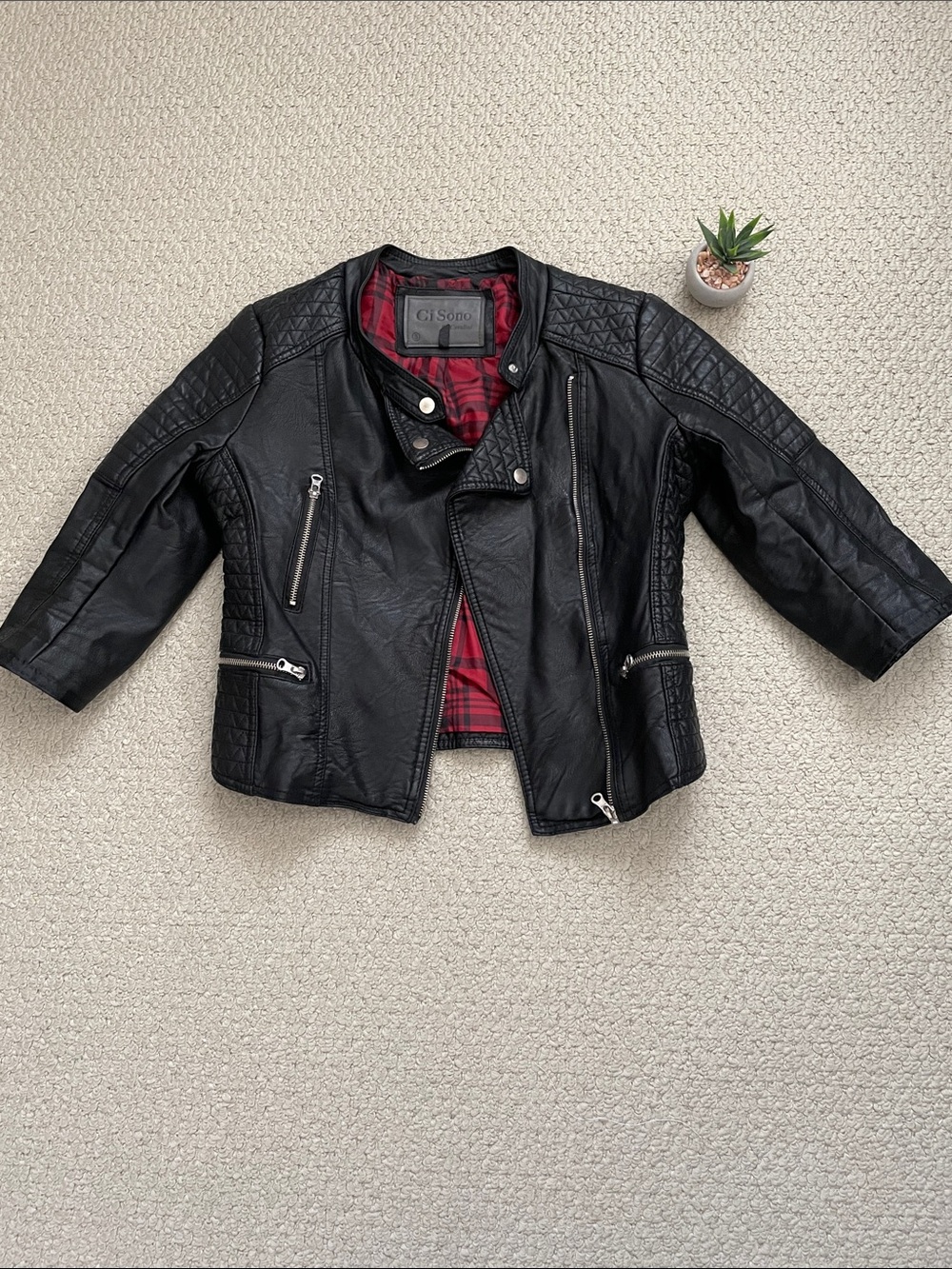 Upcycled vegan leather moto jacket
